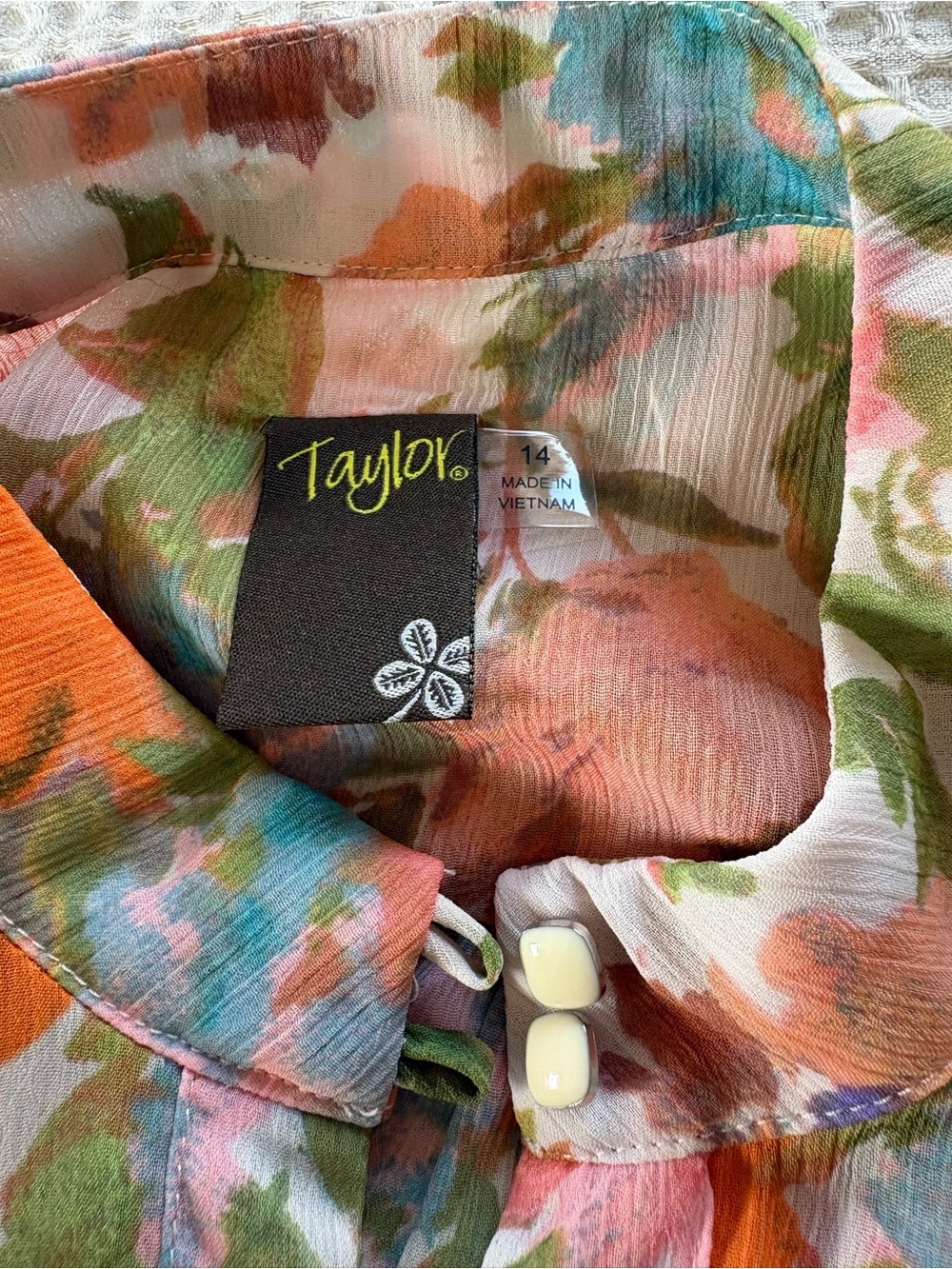 NWT Taylor Floral Tiered Chiffon Mini Dress Long Slv Sz 14 - Pink & Orange - Picture 4 of 16